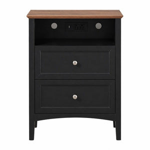 26 Inch Wood Two Drawer Nightstand with Built in Usb Charging Port for Modern Bedrooms