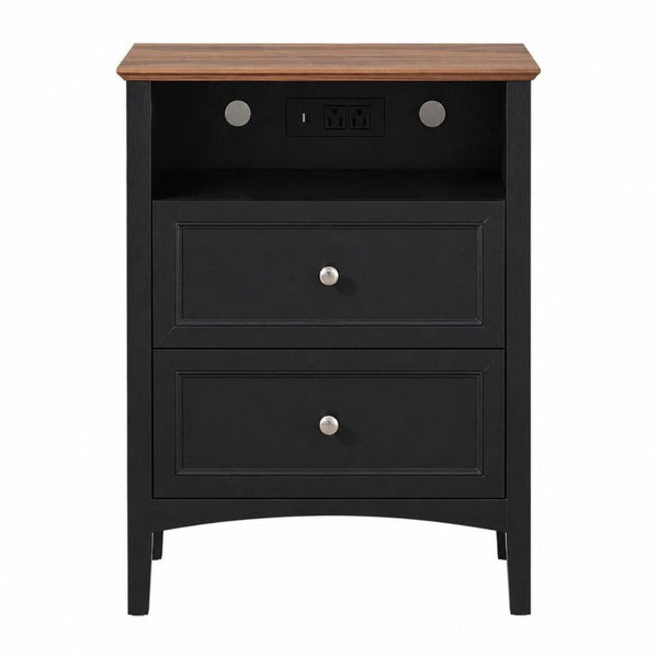 26 Inch Wood Two Drawer Nightstand with Built in Usb Charging Port for Modern Bedrooms