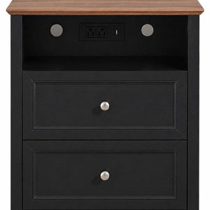 26 Inch Wood Two Drawer Nightstand with Built in Usb Charging Port for Modern Bedrooms