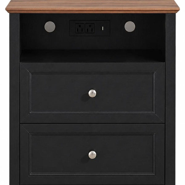 26 Inch Wood Two Drawer Nightstand with Built in Usb Charging Port for Modern Bedrooms