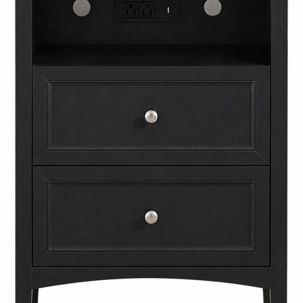 26 Inch Wood Two Drawer Nightstand with Built in Usb Charging Port for Modern Bedrooms