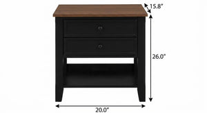26 Inch Wood Two Drawer Nightstand with Built in Usb Charging Port for Modern Bedrooms