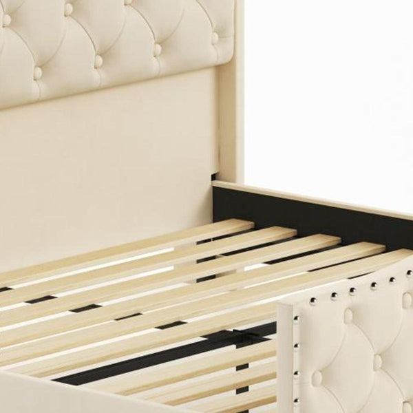 Velvet Queen Bed Tufted Upholstered Frame Led Lighting Usb Ports Nailhead Shelf Storage