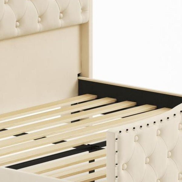 Velvet King Bed Tufted Nailhead Trim Led Lighted Headboard Usb Charging Ports and Storage Shelves