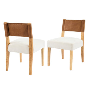 English Elm Mid-century Modern Linen Blend Dining Chairs Rubberwood Legs Sculptural Backrest Set of 2 Beige+Natural,Brown N768P442393N