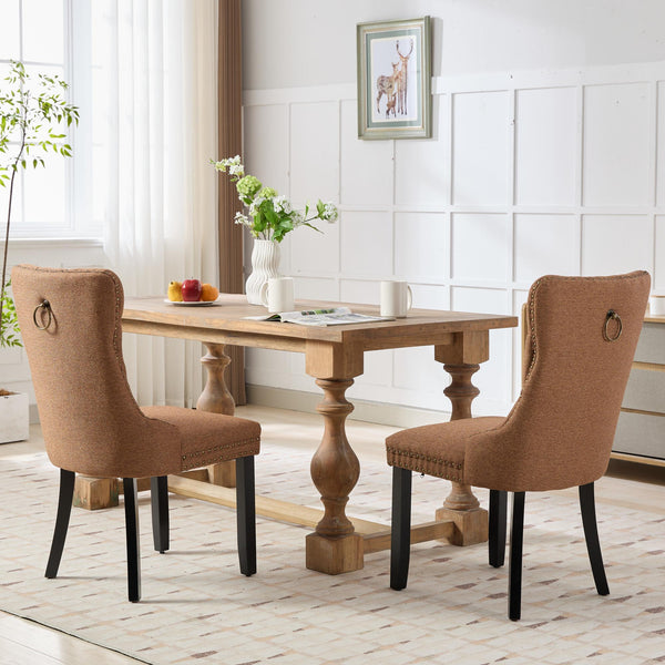 English Elm Nikki Modern Tufted Linen Dining Chair with Solid Wood Frame, High-Rebound Cushion, Nailhead Trim, 300 lb Capacity Coffee W1143P233649