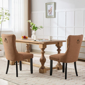 English Elm Nikki Tufted Flax Linen Dining Chair with Solid Wood Frame, High-Rebound Cushion, Nailhead Trim Coffee W1143P233649