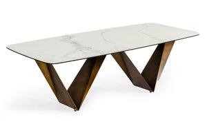 VIG Furniture Modrest Melanie - Modern White Ceramic & Brushed Brown Dining Table VGVCT1886-WHT-DT