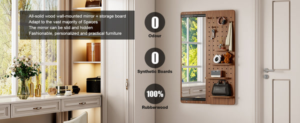 English Elm 47.6 Inch Sliding Full Length Mirror with Hidden Rubber Wood Storage Panel for Bedroom W2987P289181