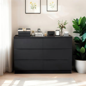 English Elm 6 Drawer Modern Dresser with Concealed Handles, Spacious Top, Durable Wood Storage Cabinet for Bedroom Black W3204P318439