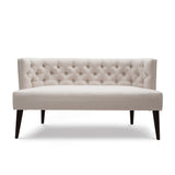 English Elm Celine Tufted Settee Nailhead Accents, Sky Neutral Beige Polyester