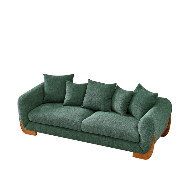 English Elm Modern 3-Seater Sofa Green with Wooden Legs, Lambswool Cushions & 5 Pillows, Stylish Durable Comfort W2817P300632