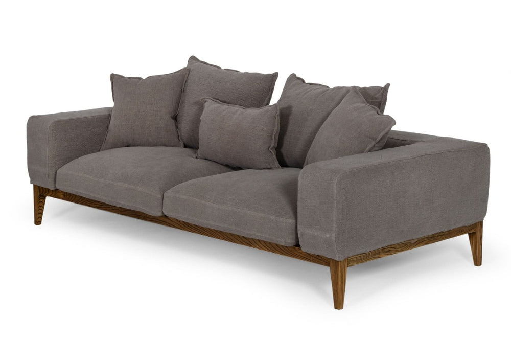 VIG Furniture Corina Modern Grey Fabric Sofa With Removable Cushions, 5 Accent Pillows, Solid Wood Frame VGUIMY694