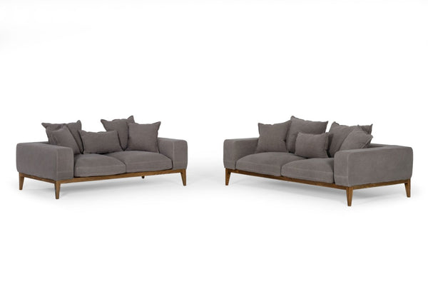 VIG Furniture Corina Modern Grey Fabric Sofa With Removable Cushions, 5 Accent Pillows, Solid Wood Frame VGUIMY694