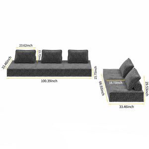 English Elm L-5-seater Modular Floor Sofa Sherpa Corduroy Armless Reclining Lounger for Apartments W1960S00018