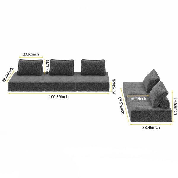 English Elm L-5-seater Modular Floor Sofa Sherpa Corduroy Armless Reclining Lounger for Apartments W1960S00018