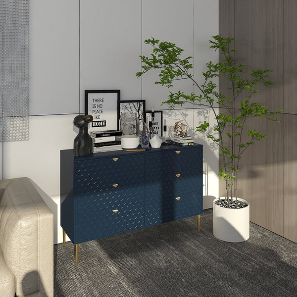 English Elm 6-drawer Honeycomb Veneer Chest with Gold Legs Geometric Bedroom Storage Cabinet T3609P482835