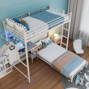English Elm Metal Twin Over Bunk Bed with Full Guardrail Ladder and Convertible Iron Frame W3752S00005