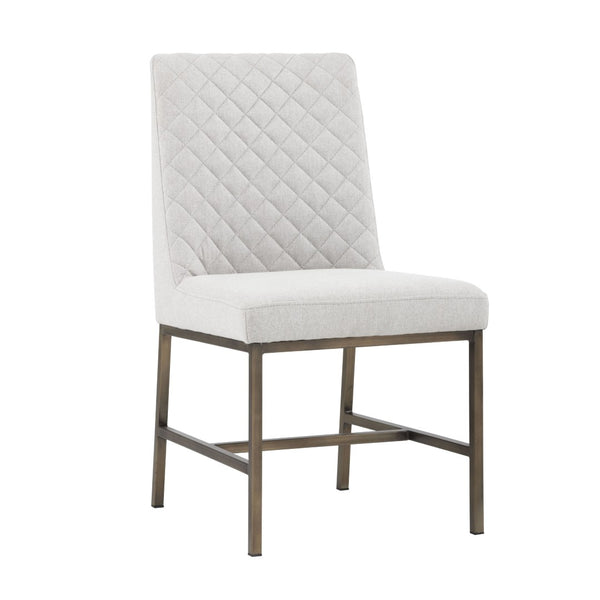 Sunpan LEIGHLAND Dining Chair - Elegant Diamond Stitching with Antique Brass Frame for Timeless Comfort Light Grey 102250