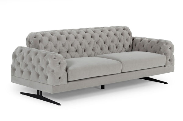 VIG Furniture Sepulveda Grey Velvet Sofa With Diamond Tufting, Removable Cushions, Solid Frame, Seats 3 Stylishly VGUIMY488