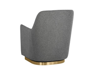Sunpan Marcela Modern Swivel Lounge Chair in Belfast Koala Grey with Antique Brass Base for Chic Relaxation
