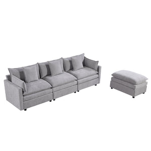 English Elm 108.66"Modern Chenille L-Shaped Sectional Sofa with Convertible Chaise, Solid Wood Frame, Plush Foam Comfort and Ottoman Set for Spacious Living Room Light Gray W1036S00055