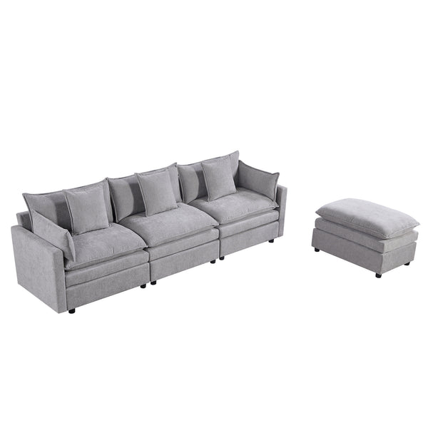 English Elm 108.66"Modern Chenille L-Shaped Sectional Sofa with Convertible Chaise, Solid Wood Frame, Plush Foam Comfort and Ottoman Set for Spacious Living Room Light Gray W1036S00055