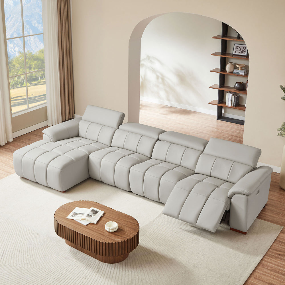 English Elm 4 Seats Wall-Hugger Reclining Sofa - Modern Genuine Leather L-Shaped Couch With Usb Charging Port W2582S00153