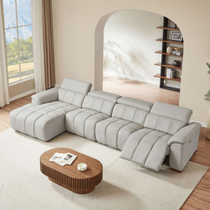 English Elm 4 Seat Genuine Leather Power Reclining Sofa Wall Hugger L Shaped Living Room Couch W2582S00177
