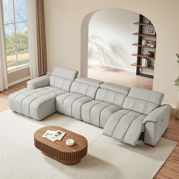 English Elm 4 Seat Genuine Leather Power Reclining Sofa Wall Hugger L Shaped Living Room Couch W2582S00177