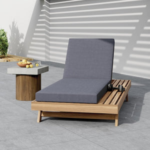 English Elm Lounge Chaise Outdoor Acacia Wood Slatted Frame with Water Resistant Cushion Resort Style Dark Gray,Light Brown N770P442L429CUSHDGRY