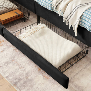 English Elm Twin Velvet Upholstered Platform Bed with 2 Underbed Drawers, Adjustable Sofa Bed, Modern Black Design W1413P298910