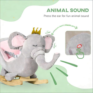 English Elm Elephant Plush Toddler Rocking Toy with Sound Effects Steel Frame and Sparkly Crown T3971P442354