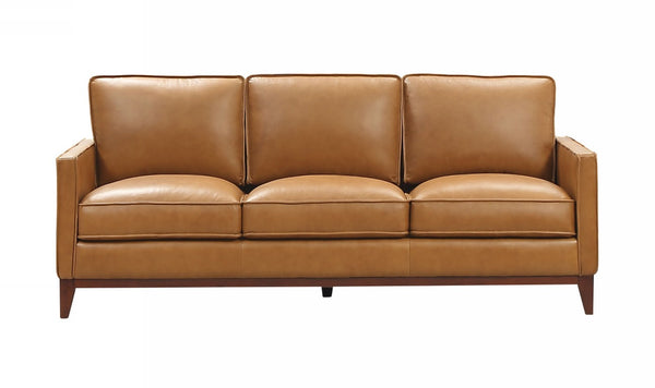 VIG Furniture Naylor Cognac Italian Leather Sofa For 3 — Modern Split-Back Design, High-Density Foam Comfort, Solid Pine Frame VGCA6394-BRN-S