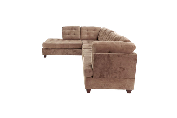 English Elm Living Room Waffle Suede Sectional Sofa Tufted Chaise Reversible Contemporary Style B011S02511