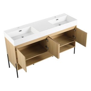 English Elm 60" Oak Bathroom Vanity Combo with Resin Basin, 4-Door Storage, Multi-Layer Wood Frame, Modern Elegance W1972S00011