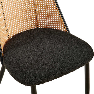 English Elm Black Rattan Dining Chairs Set Of 4 - Chic Boucle Upholstered Seating With Cane Back For Versatile Style W1164P218675