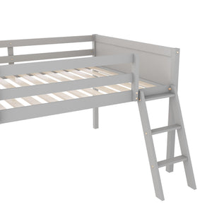 English Elm Full Low Loft Bed Pine Wood with Ladder & Guardrails, Space-Saving Play Area, Secure 350lb Capacity Gray WF531952AAE