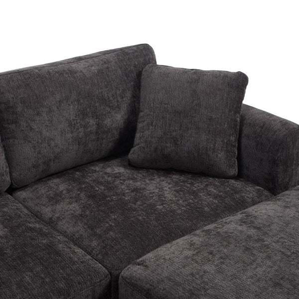 English Elm Modern Chenille L-shaped Sectional with Usb Charging Ottoman Storage Living Room Couch Black W2120S00014