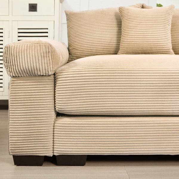 English Elm 92" Oversized Modular L-Shape Sectional Couch In Soft Camel Corduroy With Ottoman & 6 Pillows W714S01306