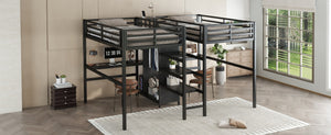 English Elm Twin Metal Loft Bed With Dual Desks, Wardrobe, Shelves & Power Outlet For Ultimate Space-Saving Design W1580S00114-GIGA