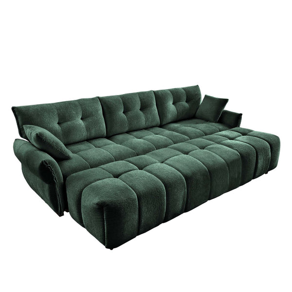 English Elm 3-Seater Sofa Set With 3 Ottomans & Pillows, Elegant Green Chenille, Durable Wood Frame, Versatile Comfort W714S01163