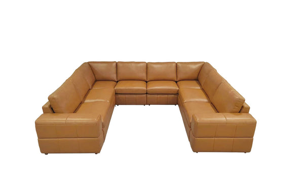 English Elm Large Square Arm Leather Match Modular Sectional for Spacious Living Rooms Ginger B2748S00137