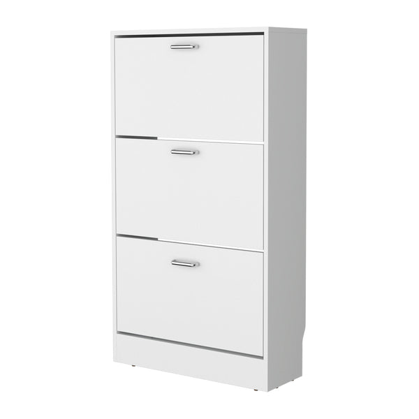 English Elm PIECES Slim Vertical Shoe Rack with 3 Flip-Down Compartments, Scratch-Resistant Melamine, Modern Organizer White 50 L x 24 W x 6 H B128P387073