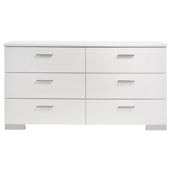 English Elm Dulcey High-Gloss Six-Drawer Dresser with Sleek Metal Accents and Spacious Storage for Bedrooms Gloss White B062P378384