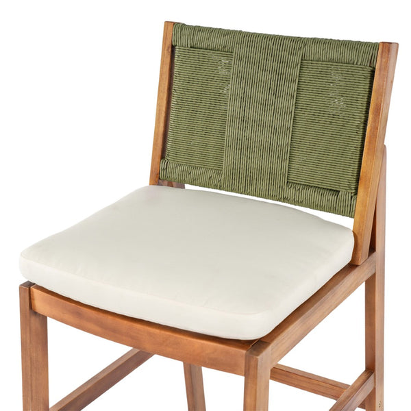 English Elm 4 Piece Outdoor Acacia Wood Wicker Bar Stools Set with Cushioned Patio Seating Cream,Green,Teak N773OB00132G