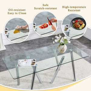 English Elm 71-inch Tempered Glass Dining Table Electroplated Metal Base Open Airy Modern Style White W3875S00005