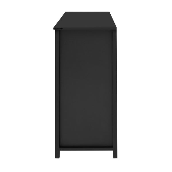 English Elm U_style Industrial Sideboard with Sliding Barn Doors Iron Mesh Panels and Three Drawers Black N711P347384B