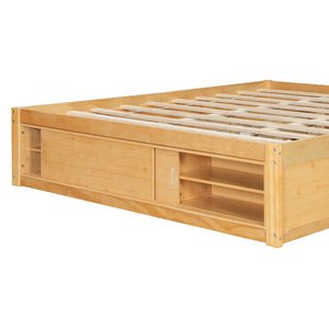 English Elm Queen Platform Bed with Four Storage Drawers Footboard Cubby Modern Low Profile Frame Natural LP000138AAN