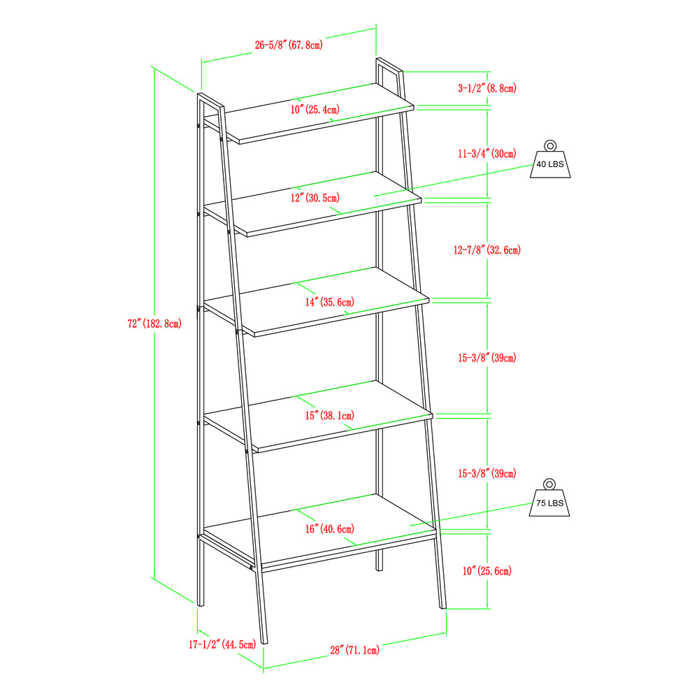 72" Metal & Wood Ladder Shelf Dark Walnut BS72ARLDDW Walker Edison